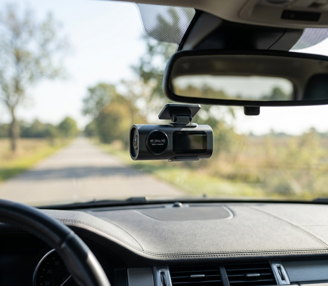 Dashcam installée par Fraicheur Auto derrière le rétroviseur intérieur d'un véhicule